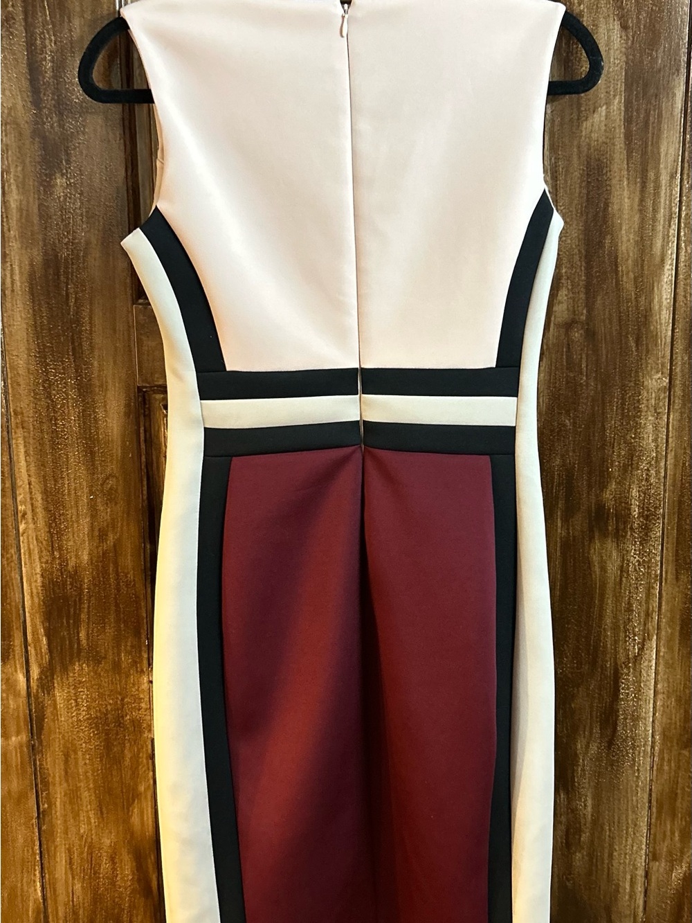 Calvin Klein Ivory, Black and Burgundy Colorblock Midi Sheath Dress Size 4 - Picture 2 of 5